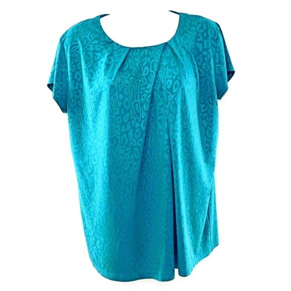 Evan Picone Aqua Flowing Short Sleeve Top